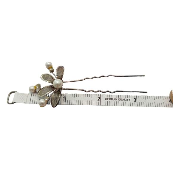 Vintage Sterling Silver Womens Hair Pin Pearl Flower Bridal Retro Jewelry main image 4
